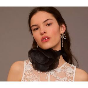 Cynthia Rowley Organza Flower Tie Sash Necklace Belt Bracelet NWT 105 Black